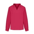 thumbnail image 4 of JGGSPWM Women's Classic Versatile Long Sleeve V Neck Solid Blouses Stand Collar Elegant Basic Plain Summer Tops Hot Pink M, 4 of 5