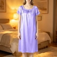 thumbnail image 6 of Blmnix Sleep Dresses Sleep Shirts for Women Satin Nightgown Lightweight Nightgowns Sleep Dress Crew Neck Short Sleeve Beige Knee Length Moomoo Nightgowns for Women, 6 of 7
