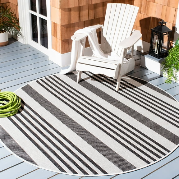 SAFAVIEH Beach House Henry Striped Indoor/Outdoor Area Rug, Light Gray/Charcoal, 4' x 4' Round