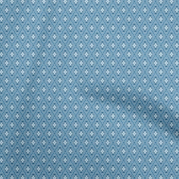 oneOone Cotton Poplin Twill Blue Fabric Asian Block Tile Sewing Material Print Fabric By The Yard 56 Inch Wide