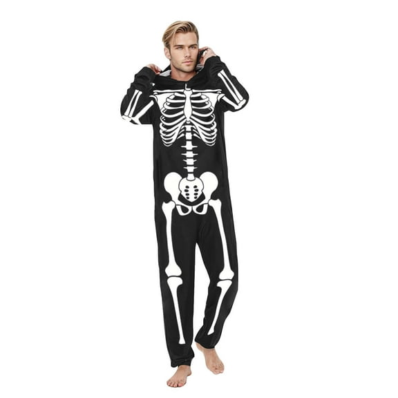 ZQUUVOU Mens Halloween Fashion Skeleton Print Jumpsuit Gentleman Long Sleeved Suit Family Parent-Child Wear For Dad Black