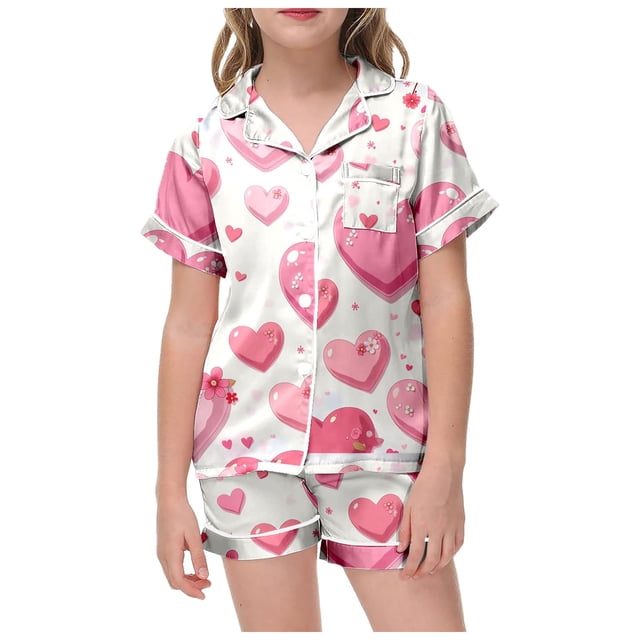 toraway Pyjama Mignon pour Garçons, Imprimé de la Saint-Valentin, Manches Courtes, Ensemble Deux Pièces, 3-4 Ans