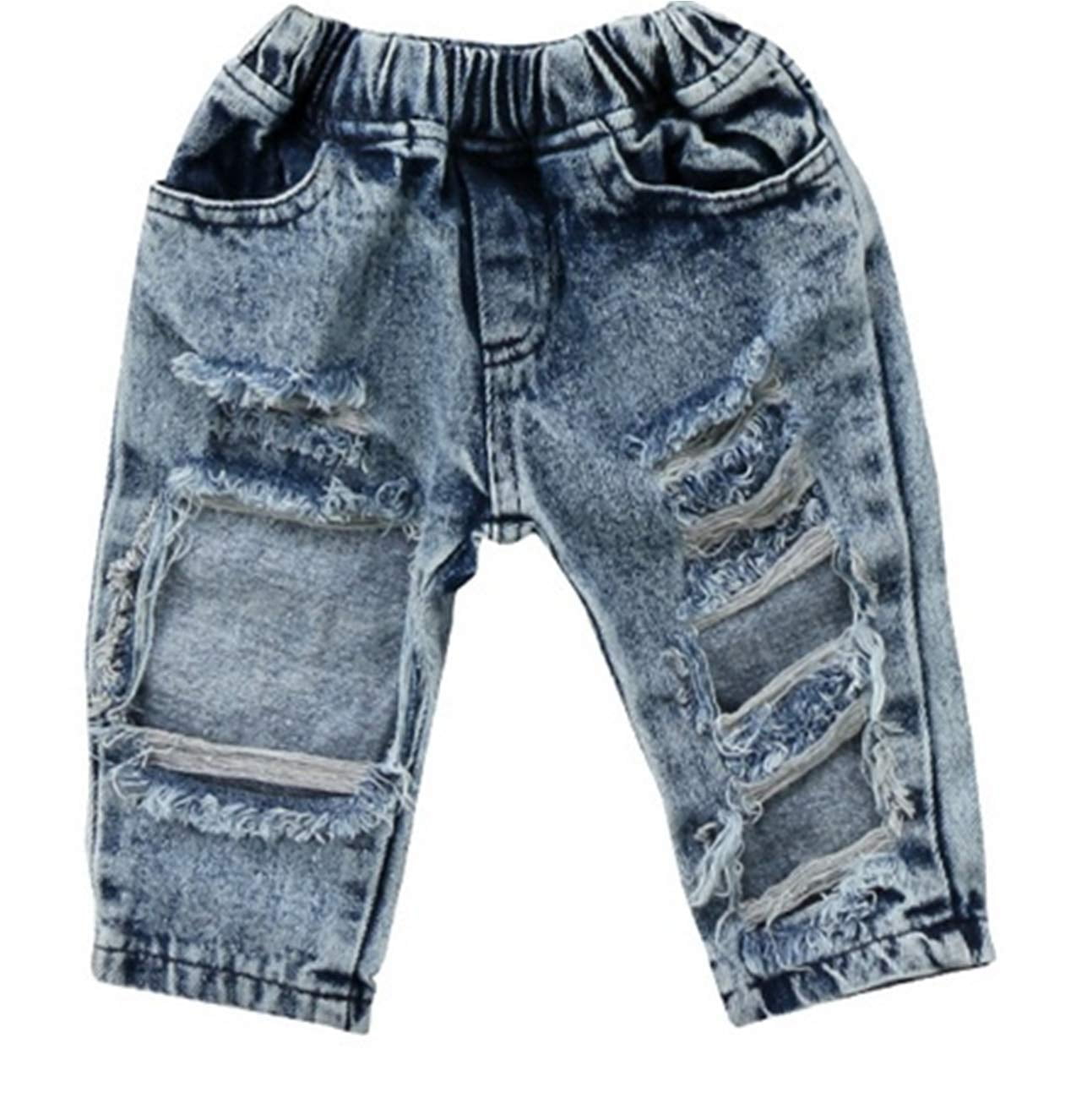 distressed jeans with elastic waist