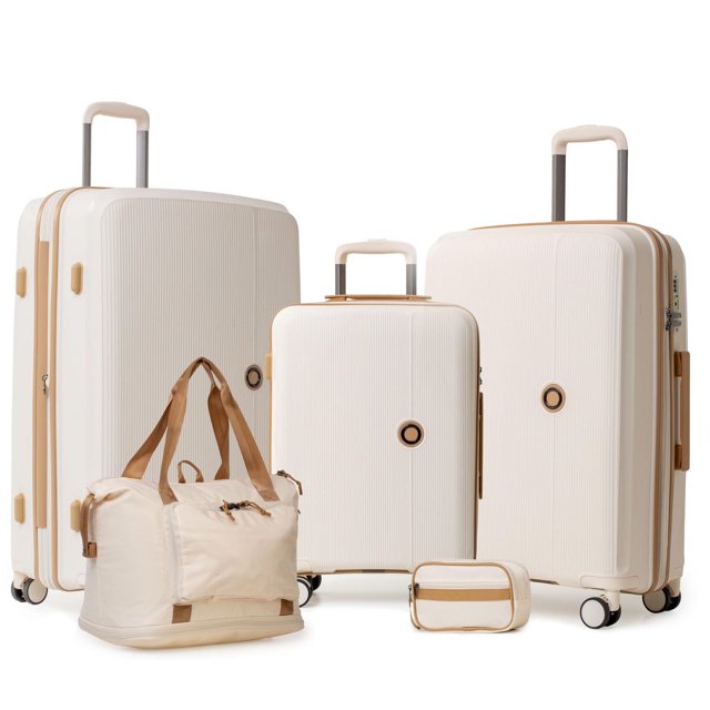 5 Piece Hardside Luggage Set: 28 Inch Spinner Suitcase, 24 Inch Rolling Luggage, 20" Carry-On Suitcase, Toiletry Kit & Expandable Tote Bag