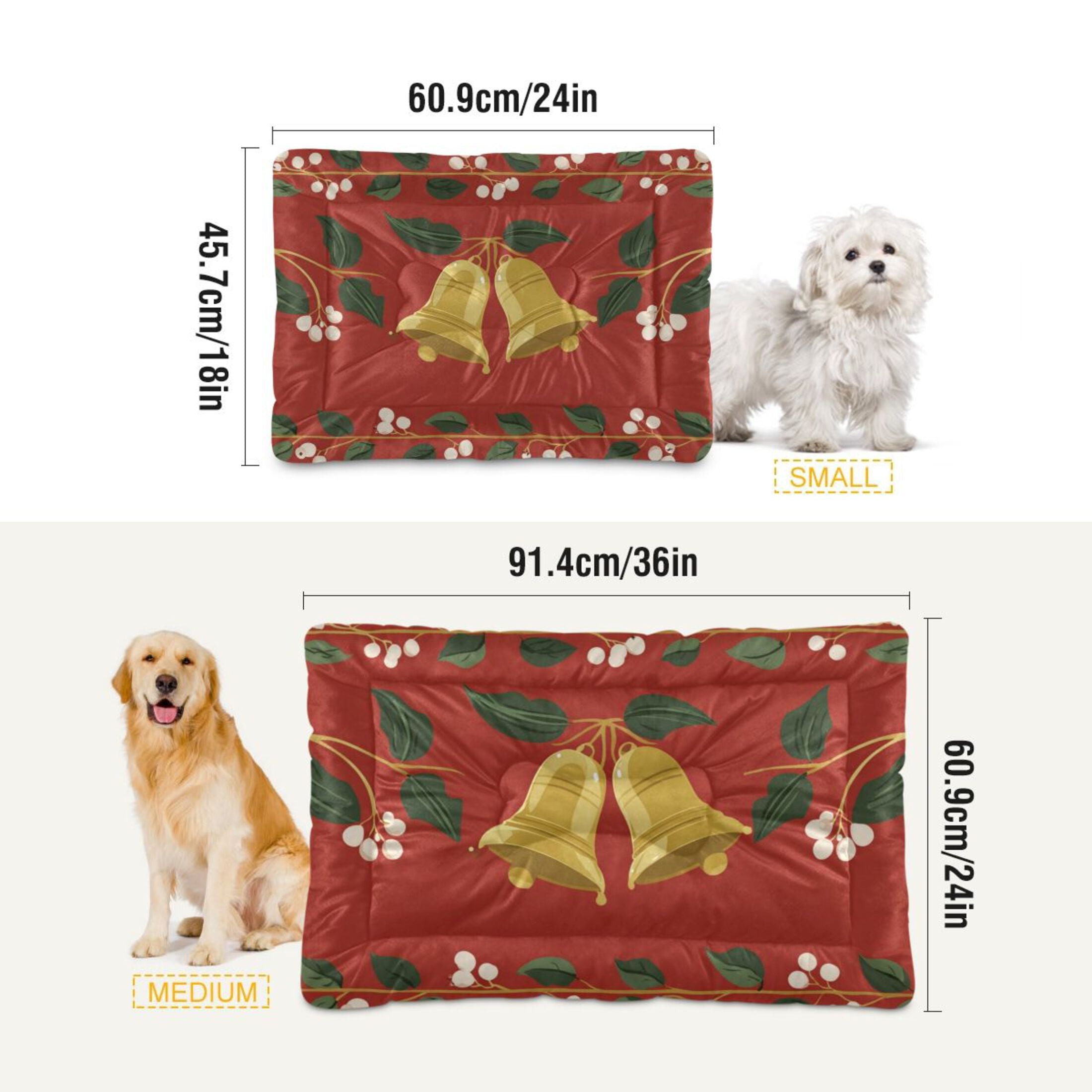 Cozy Mat Pet Bed Indoor Outdoor Warm Soft For Cat Dog Puppy(S/M) Christmas Bell
