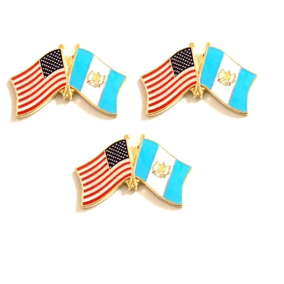 Guatemala & US Crossed Double Flag Lapel Pins, Pack of 3