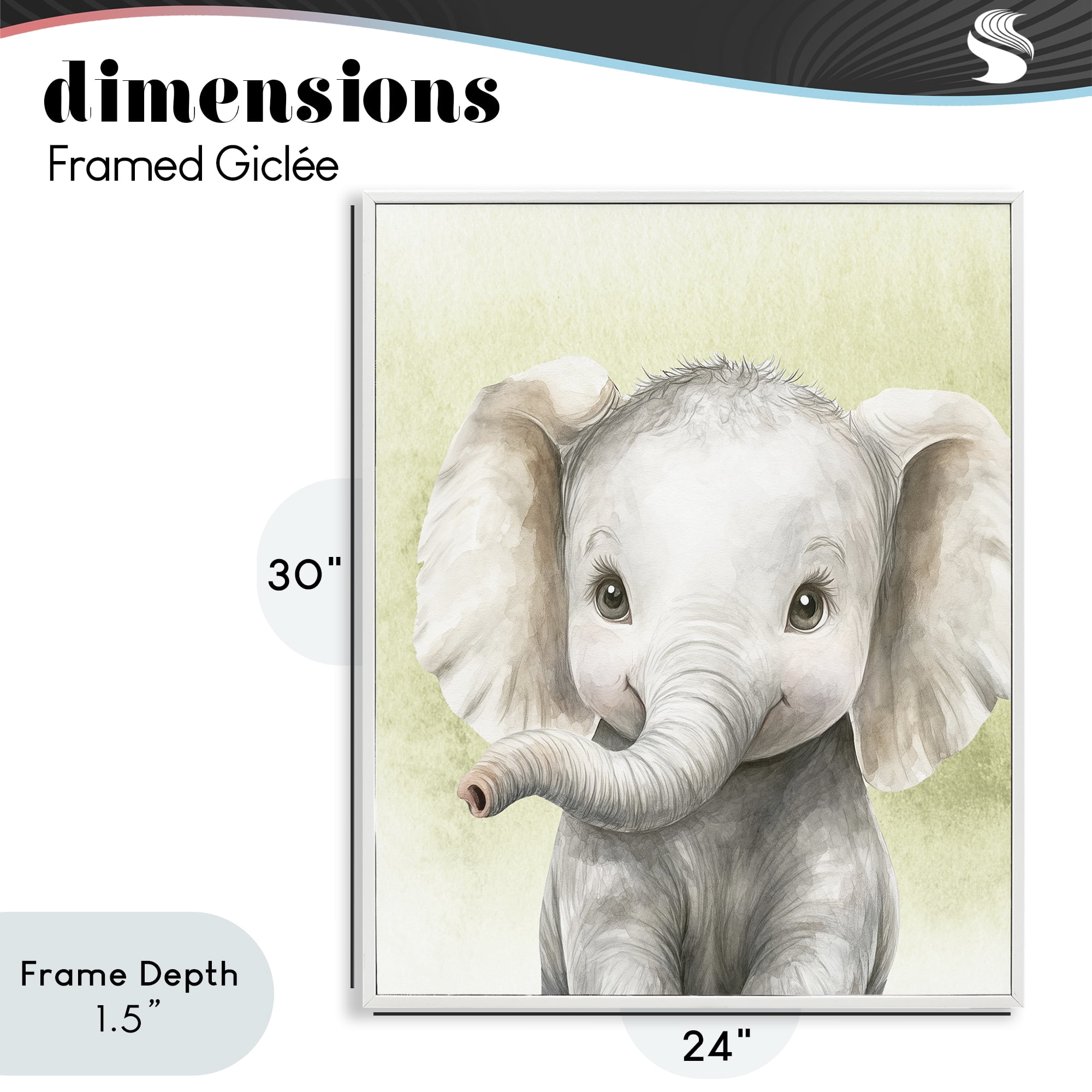Stupell Industries Jungle Friends Baby Elephant White Framed Giclee Art, design by Christine Simpson Art