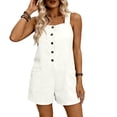 thumbnail image 5 of Rompers for Women Sleeveless Solid Color Jumpsuits for Women Button Down Cotton Summer Shorts Vacation Outfits White, 5 of 6