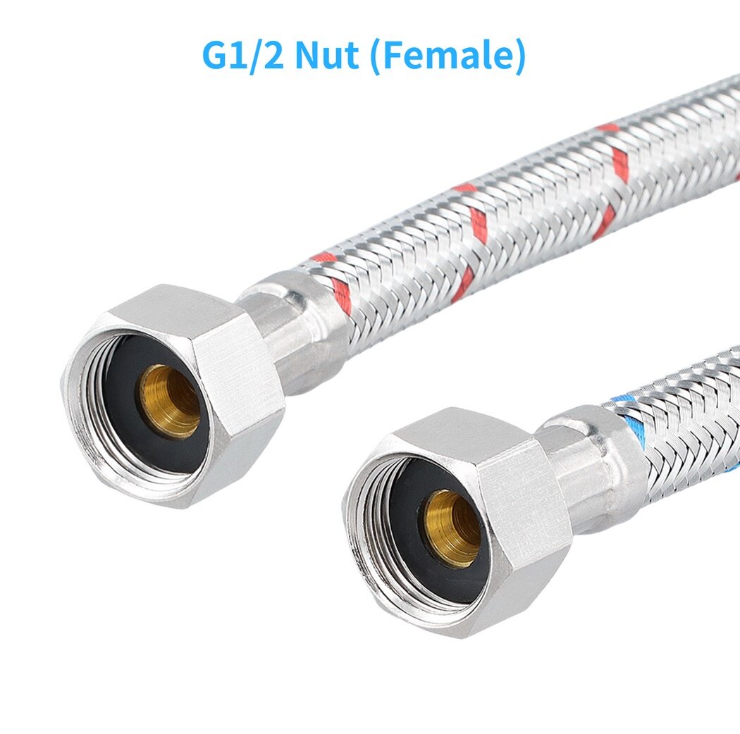 Faucet Supply Hose Connector, G1/2 Female M10x1 Male, 1 Pair Braided Stainless Steel Connection Hoses for Hot & Cold Water, Flexible Tap Hoses for Water Sink, Water Heater, Toilet, 70cm/27.6in