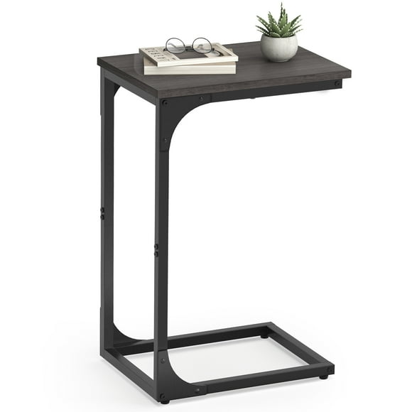 VASAGLE C-Shaped End Table for Couch, Sofa Side Table, Metal Frame, for Living Room, Bedroom, Ebony Black and Ink Black