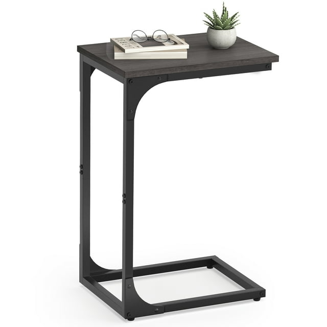 VASAGLE Table d'Appoint en Forme de C, Idéale pour Canapé Ou Salon. Structure en Métal. Couleur : Noir Ébène et Noir Encre.