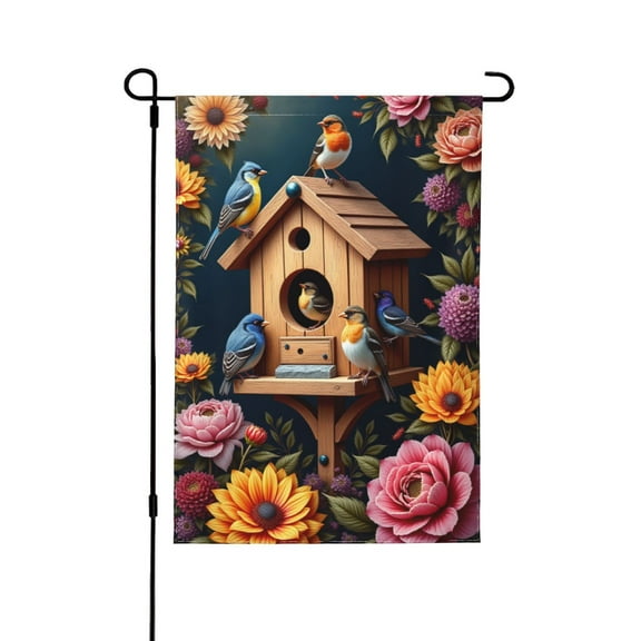 Spring Summer Birdhouse Garden Flag Double Sided 12x18 Inch Floral Bird Garden Flag Yard Outdoor Decor Welcome Spring Summer Garden Decorations