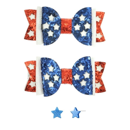 Way to Celebrate Americana Hair Bows with Star Stud Earrings, 2 Pieces