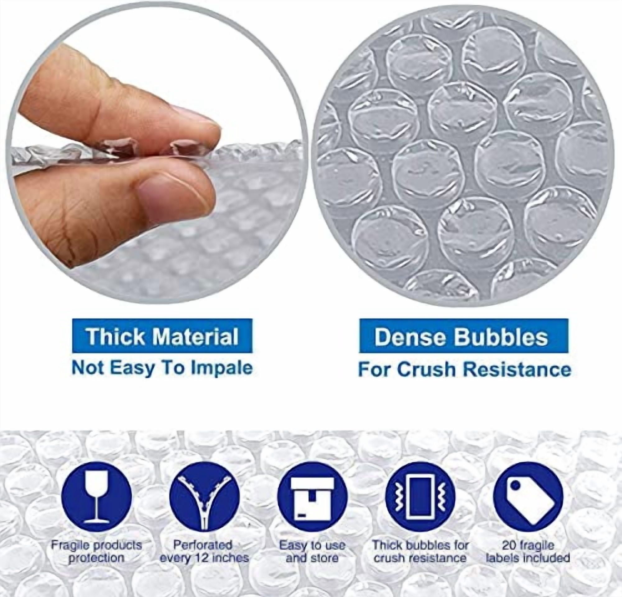 Reusable Bubble Wrap Roll 2 Pack, 30cm x 12m Perforated Air Cushioning Wrap, Shockproof Moisture Resistant Packing Foam Wrap for Moving Shipping Fragile Items Electronics