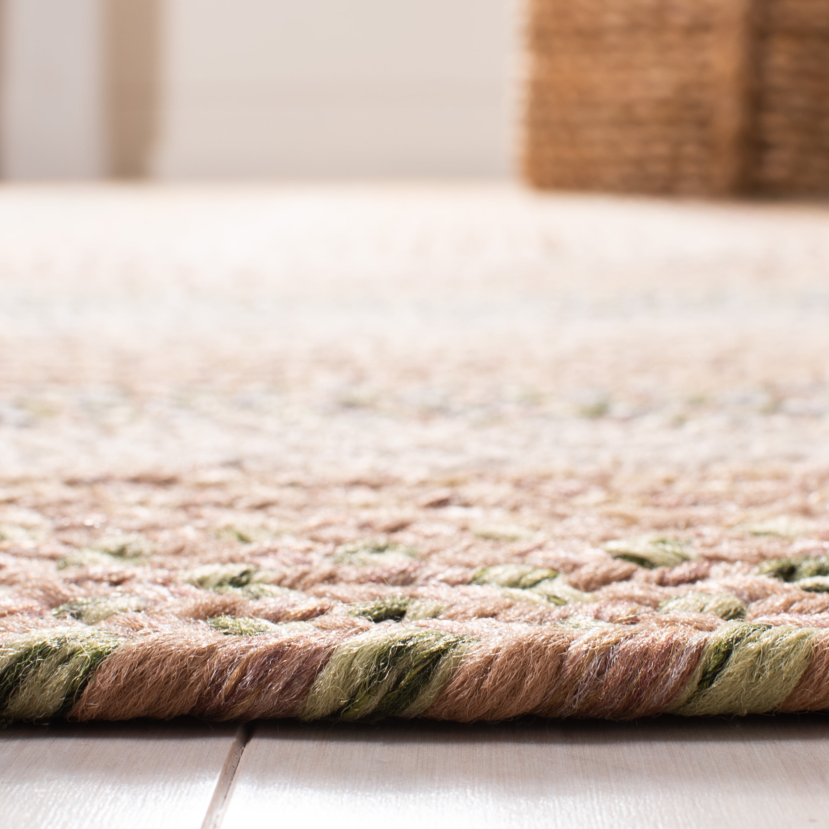 SAFAVIEH Braided Marco Bordered Machine Washable Reversible Area Rug, Tan/Multi, 3' x 5' Oval