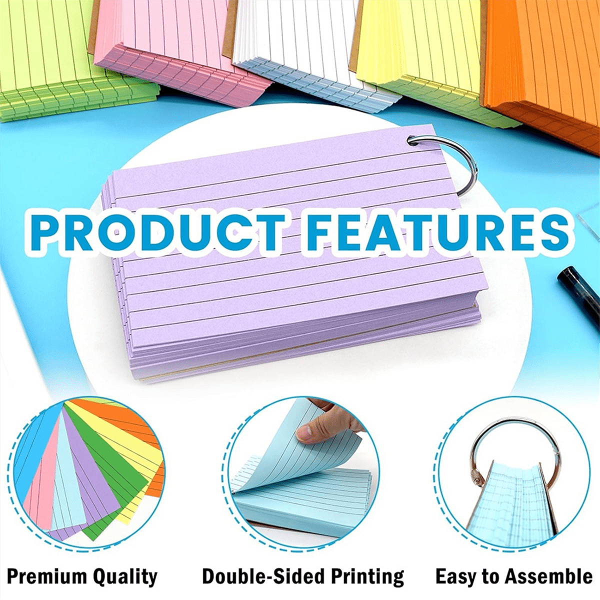 800 PCS Index Cards 3x5 Inches Colored Flash Cards with Ring, Punched Lined Flashc G22074