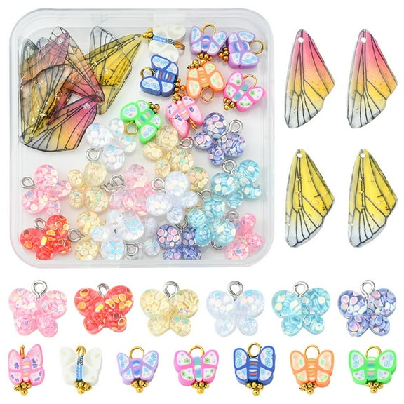 1 box DIY Pendant Jewelry Making Finding Kit Includign Resin Pendants sets Including Transparent Resin Polymer Clay Charms Butterfly Wings Mixed color 10~24.5x11.5~14x2~6.5mm Hole: 1~2mm 32pcs/box