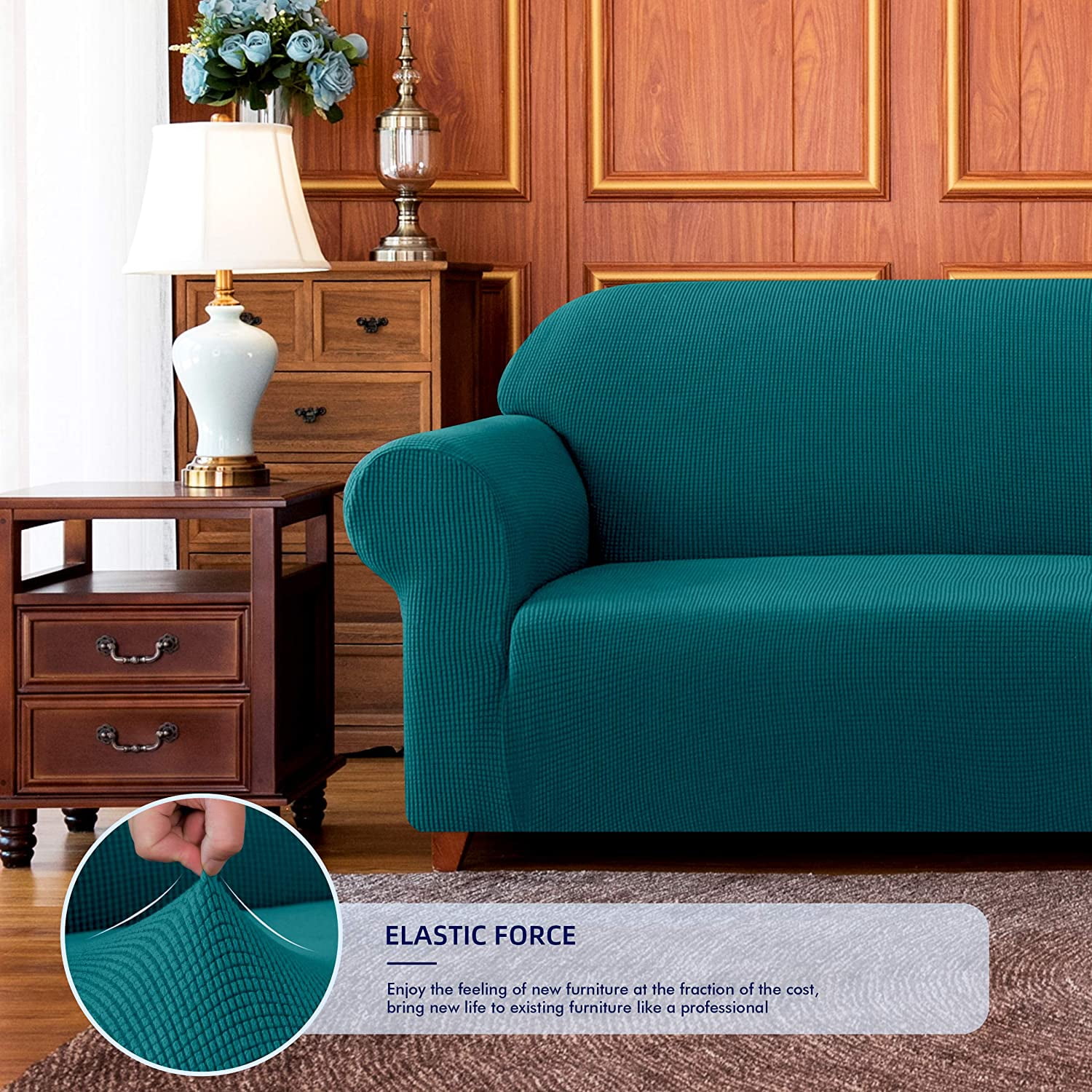 Wehilion One Piece High Stretch Couch Cover, Large Sofa Slipcover, fit seat, Machine Washable Spandex Jacquard Fabric, Non-Slip Furniture Protector
