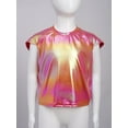 thumbnail image 3 of Haitryli Kids Boys Girls Metallic Dance Top Shiny Cap Sleeve Round Neck T-Shirt Sparkly Casual Shirt Red 9-12, 3 of 5