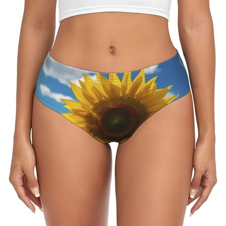 Naloa Sky Golden Sunflower Field Womens No Show Cotton Underwear Mid-High Waisted Soft Ladies Panties Strech Breathable Briefs -3X-Large