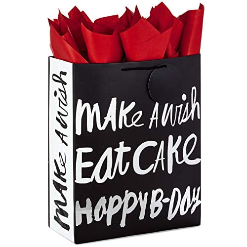 Hallmark 15' Extra Large Gift Bag with Tissue Paper for Birthdays (Happy B-Day, Black and Silver)