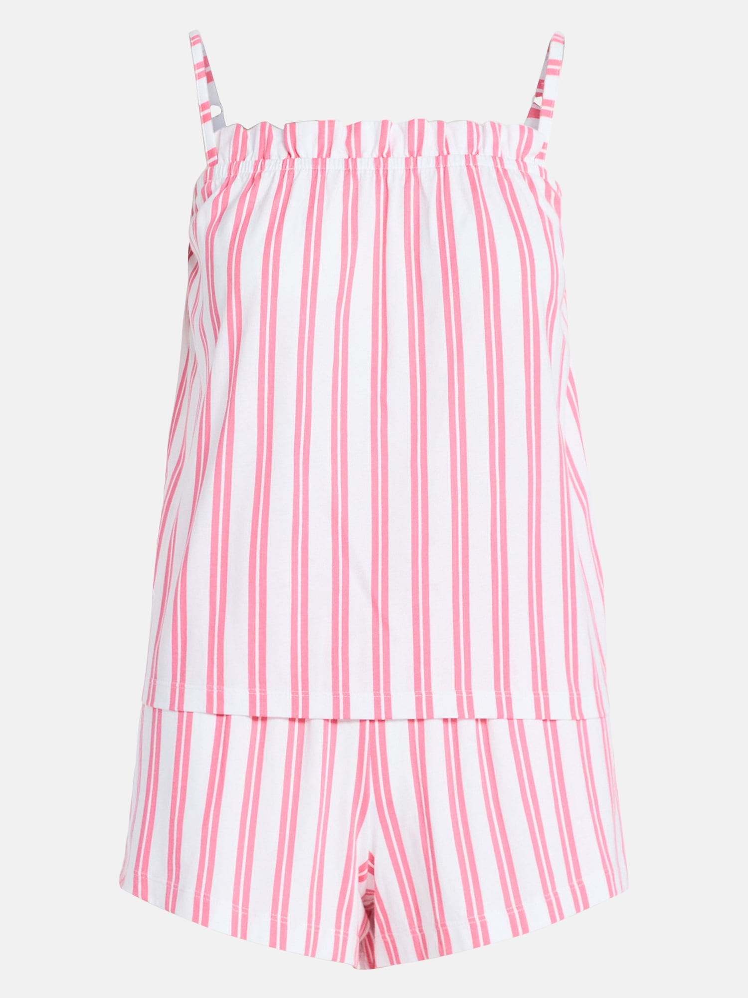 Joyspun Women's Cotton Ruffled Tank Top and Shorts Pajama Set, 2-Piece, Sizes XS-3X