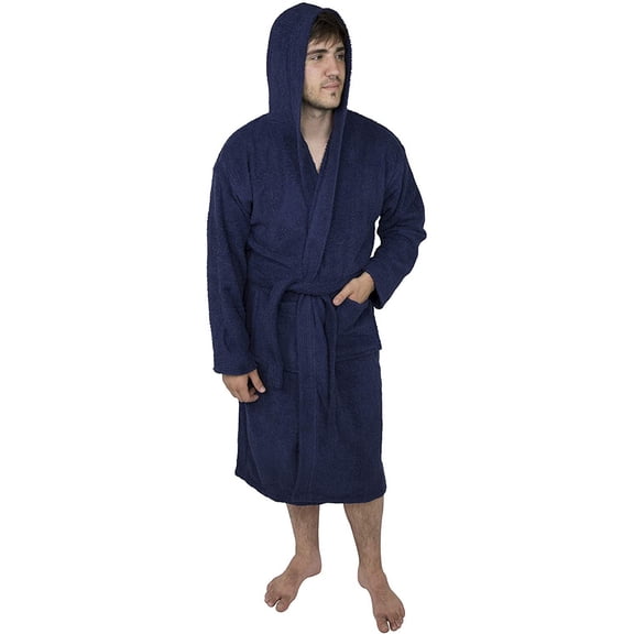 Men'S Hooded Bathrobe Terry Cotton Cloth Robe Shawl Collar Bathrobe For Mens