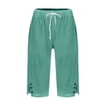 thumbnail image 4 of Resicozy Capri Pants for Women 2026 Knee Length Cotton Linen Capris Summer Straight Leg Loose Beach Bermuda Shorts with Pockets Green S, 4 of 7