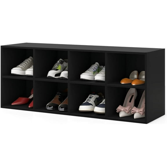 Hyxoo Shoe Bench 8 Cubes, 40" Entryway Bench with Storage, 8-Cubby Shoe Rack, Shoe Organizer Storage Cabinet for Entryway, Hallway, Mudroom, Living Room, Bedroom, Support up to 500 lbs,Black