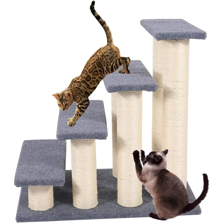 Lineslife 4 Steps Cat Stair Ladder for Cats Dogs Pet Steps Stairs with Scratching Post Multi Step Dog Stairs Carpeted Ladder Ramp for high Bed and Couch Grey Walmart