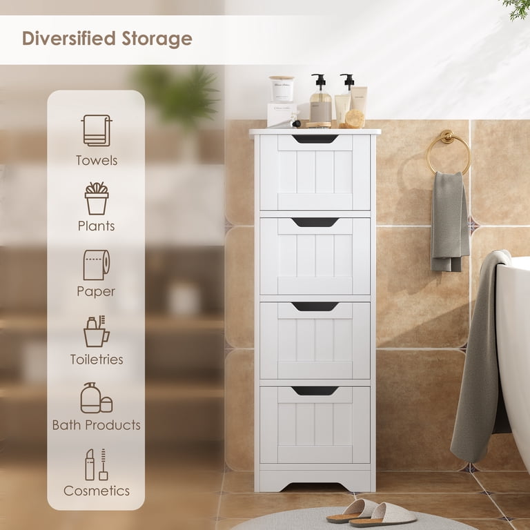 Homfa Narrow Bathroom Storage Cabinet with 4 Drawers, White photo 8