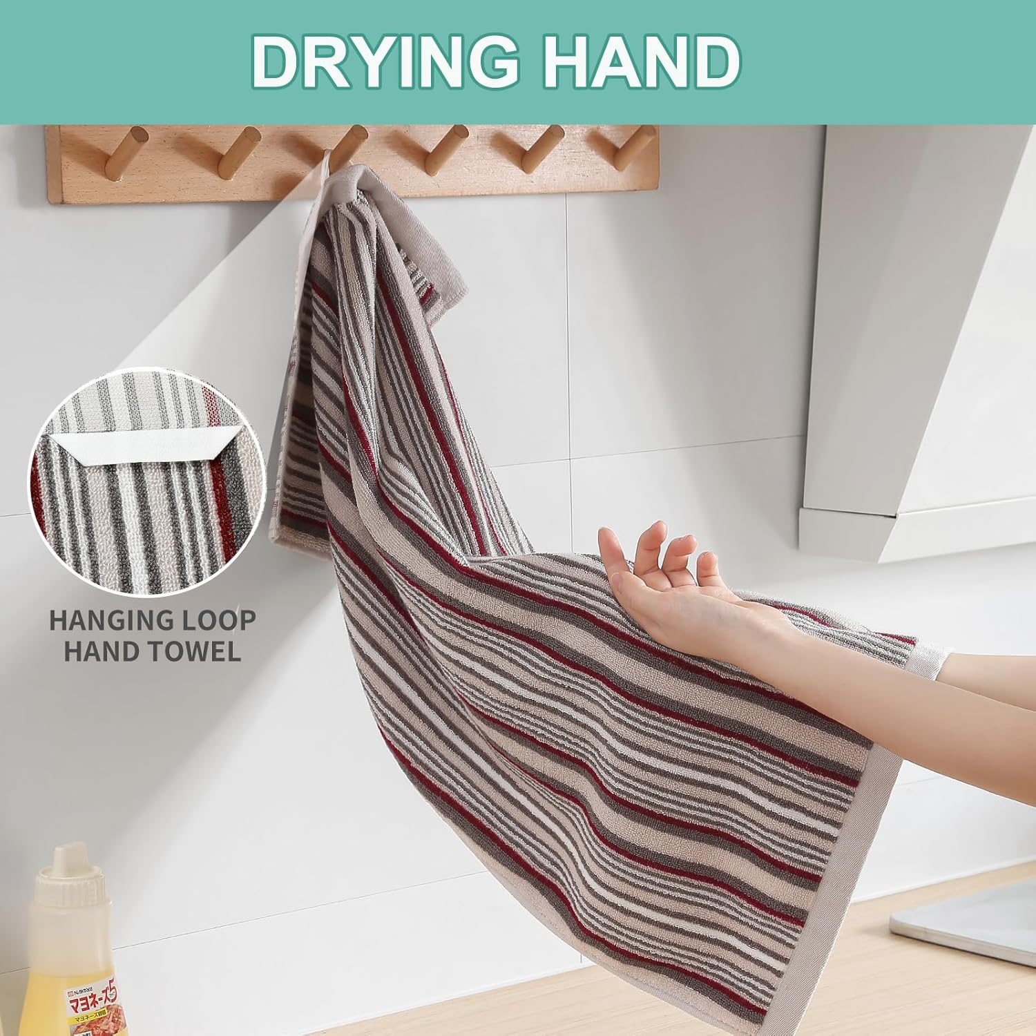 KitchenKey Premium Cotton Kitchen Dish Towels for Drying Dishes,Large Long Kitchen Hand Towels, Thick Highly Absorbent Dish Clothes Tea Towel Sets with Hanging Loop, 16" X 26",4 Pcs,Gray and Wine Red