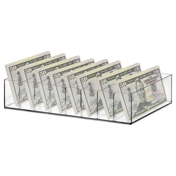 Cash Drawer Organizer Tray, 4-Compartment Clear Plastic Money Tray for Bills & Coins - Stackable Countertop Cash Sorter for Retail, Events & Home Use