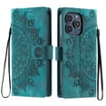 thumbnail image 2 of Flip Case for iPhone 16 Pro, Totem Embossed Flowers Premium PU Leather Wallet Folio Cover with Card Holder Kickstand Compatible with iPhone 16 Pro - Green, 2 of 14