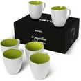 thumbnail image 1 of MIAMIO - 6 x 350 ml Stoneware Coffee Mug/Cup Set - Le Papillon Collection (White-Green), 1 of 7