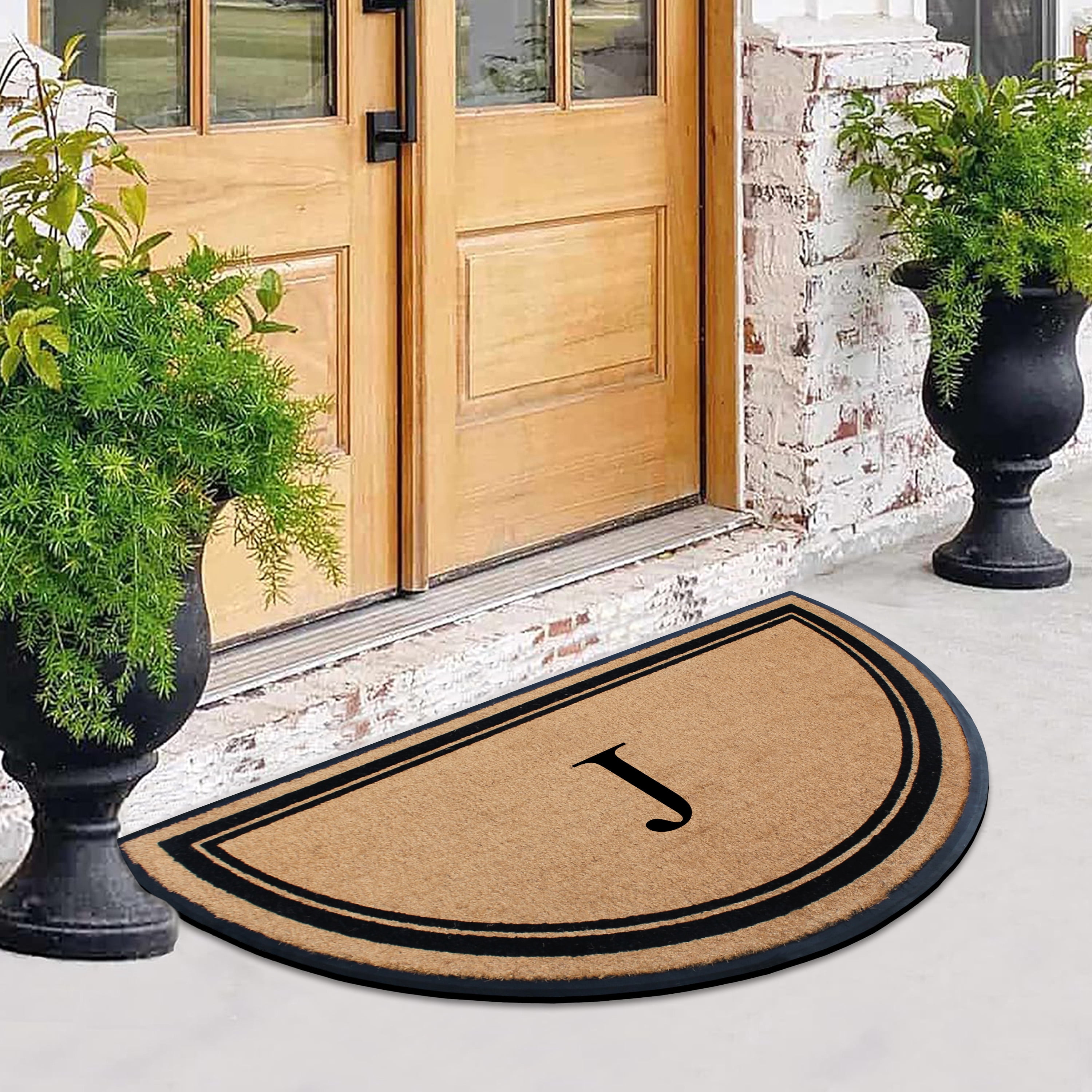 A1HC 36"x72" Natural Coir & Rubber Semicircular Monogrammed Door Mat, Thick, Durable, Heavy-Duty Welcome Mat for Front Door, Black Border