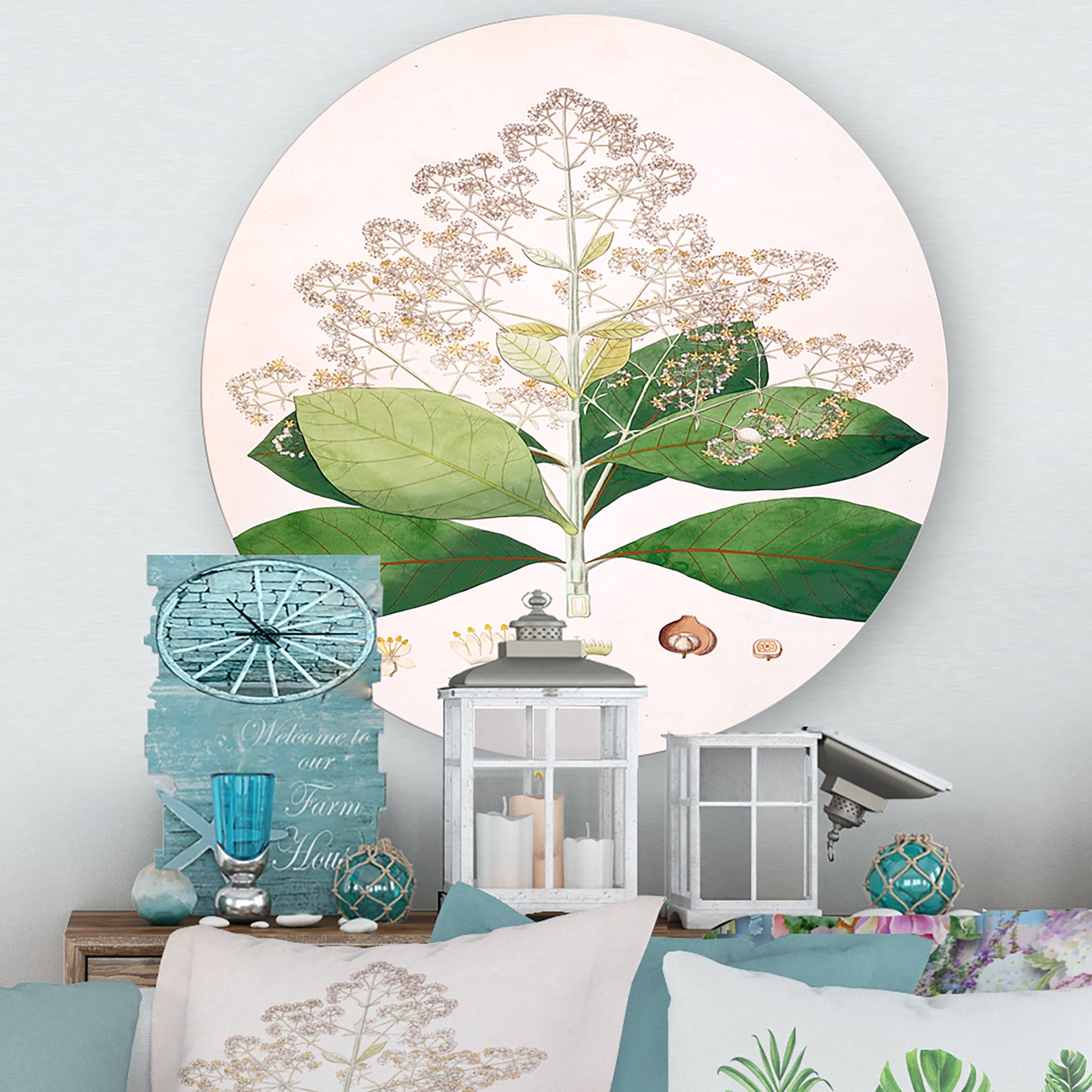 Designart 'Ancient London Plants III' Farmhouse Circle Metal Wall Art 11x11 - Disc of 11