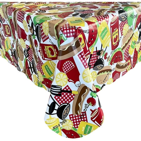 

Newbridge Summer Memories Retro Barbeque Vinyl Tablecloth With Flannel Backing Kitschy Nostalgic BBQ Print Easy Care Indoor Outdoor Vinyl Tablecloth 52 Inch x 52 Inch Square