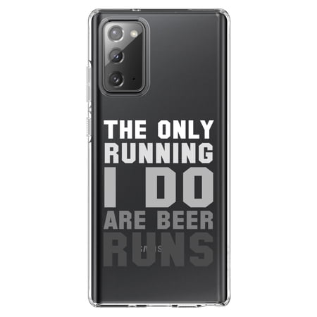 DistinctInk Clear Shockproof Hybrid Case for Galaxy Note 20 ULTRA (6.9 Screen) - TPU Bumper Acrylic Back Tempered Glass Screen Protector - The Only Running I Do Are Beer Runs