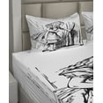 thumbnail image 4 of Ambesonne Cartoon Fitted & Top Sheet Set with Shams, Adventure, Black White, 4 of 5
