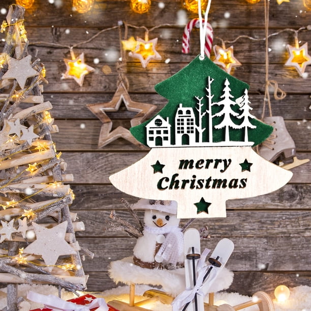 XWSHYW Accesorios para Interior Del Coche. Árbol de Navidad de Madera Pequeño Colgante con Forma de Árbol de Navidad Flocado, Decoración Colgante para Centro Comercial, Decoración Navideña, 2 Piezas