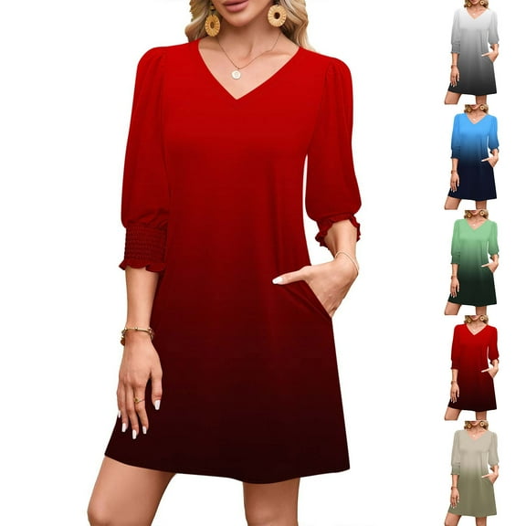 Vetsdori Long Sleeve Mini Dresses for Women V-Neck Dresses Party Black Gowns Shirt Dress,Lightweight Juniors Dress Summer