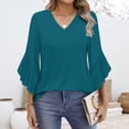 thumbnail image 2 of Yubnlvae Green Blouses for Women Casual 3/4 Length Sleeve Womens Tops V Neck Tshirts Shirts with Flared Sleeve, L, 2 of 5