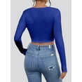 thumbnail image 2 of Long Sleeve Crop Tops for Women Ribbed Square Neck Slim Fitted Casual Lady Fashion Top Royal Blue M, 2 of 7