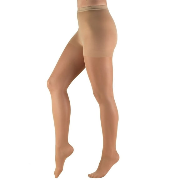 Truform Sheer Compression Pantyhose, 8-15 mmHg, Women's Shaping Tights, 20 Denier, Beige, Queen