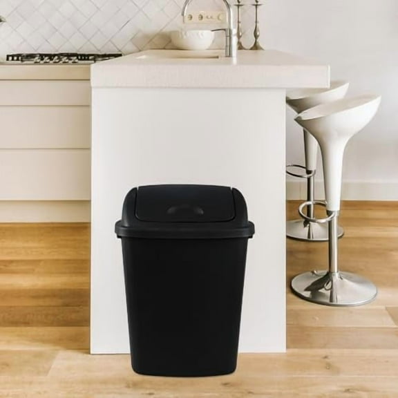 Bringer 10 Gallon Tall Kitchen Trash Can, Set of 4 Black Plastic Garbage Can with Swing Lid