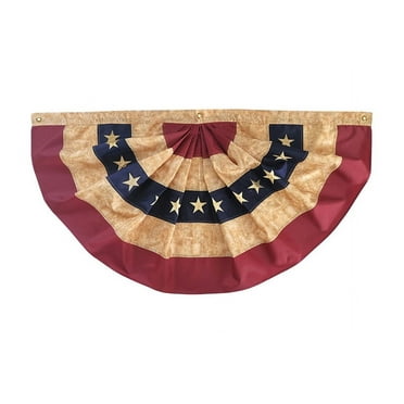 Briarwood Lane Tea Stained Patriotic Bunting USA 48" x 24" Pleated Banner with Grommets