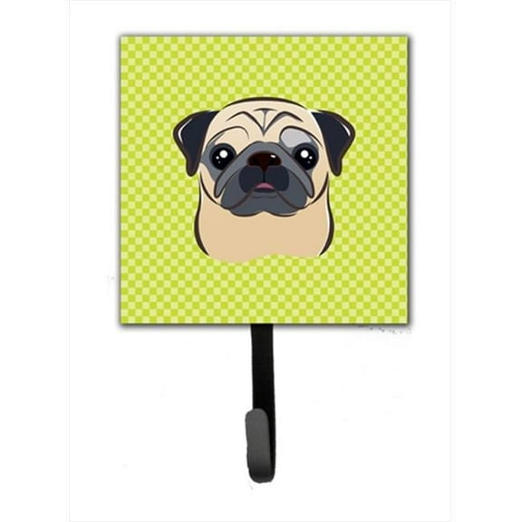 Checkerboard Lime Green Fawn Pug Leash Or Key Holder, 4.25 W x 7 H In.