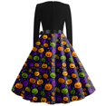 thumbnail image 5 of Halloween Hepburn Dresses for Women Spider Webeb Castle Round Neck Spooky Hepburn Dress Bat Pumpkin Long Sleeve Horror Hepburn Dresses, M, 5 of 5