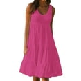 thumbnail image 2 of Summer Sleeveless Dresses Womens Fashion Holiday Summer Solid Color Sleeveless Party Beach Dress Family Gifts Hot Pink M, 2 of 9